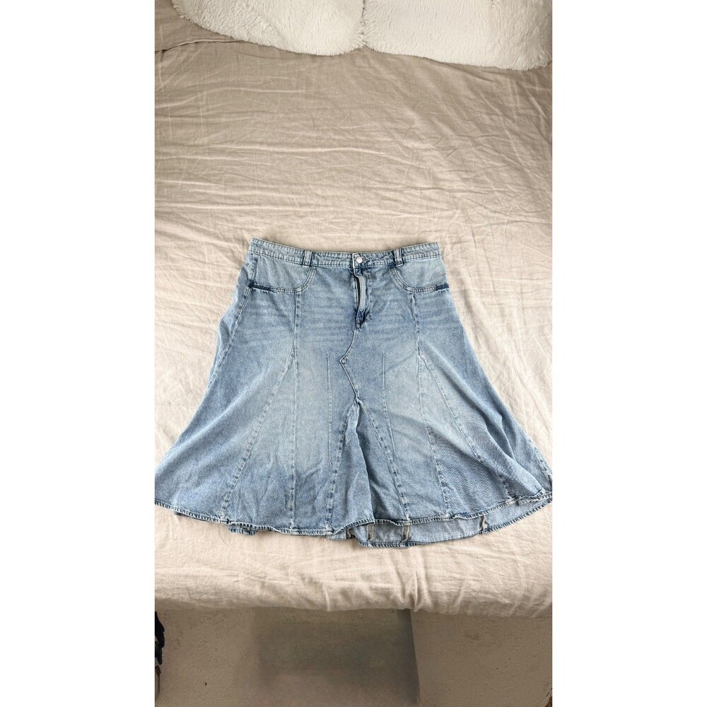 RM Rebecca Minkoff Denim Midi Skirt Womens 16 Light Wash Paneled Flared A-Line